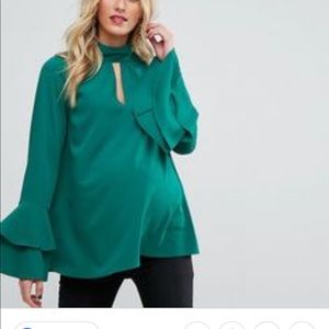 Asos Green Bell Sleeve Maternity Top